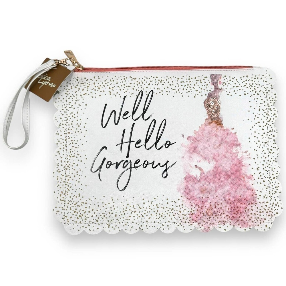 🍀 Erica Lyons Faux Leather Scalloped Edge Well Hello Gorgeous Cosmetic Pouch Bag